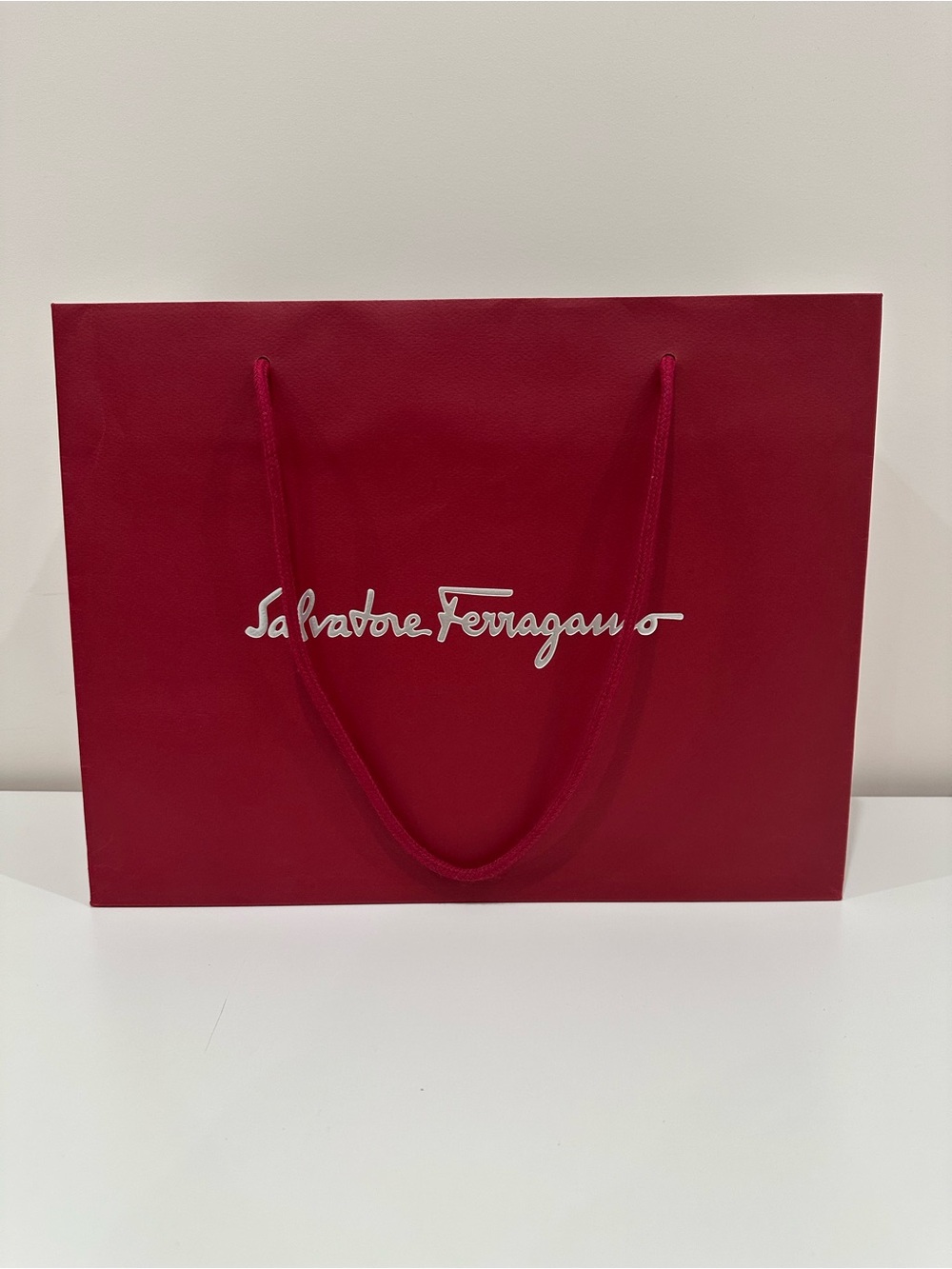 Salvatore Ferragamo Red/Burgundy Paper Shopping Bag | 15x12x7 inches